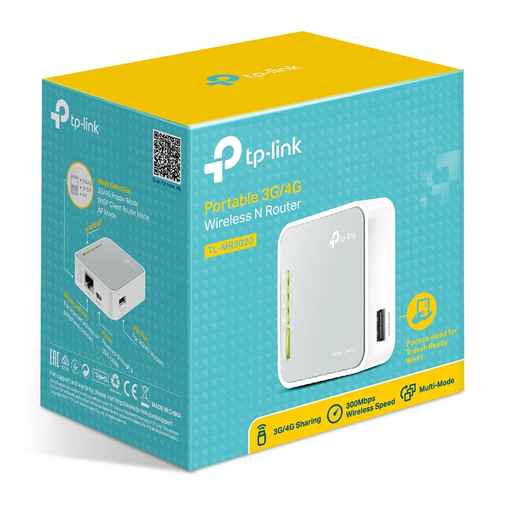 TP-LINK TL-MR3020 - Cellular network router - Grey - White - Fast Ethernet - 10,100 Mbit/s - IEEE 802.11b,IEEE 802.11g,IEEE 802.11n - 802.11b,802.11g,Wi-Fi 4 (8 TP-LINK TL-MR3020 - Cellular network router - Grey - White - Fast Ethernet - 10,100 Mbit/s - IEEE 802.11b,IEEE 802.11g,IEEE 802.11n - 802.11b,802.11g,Wi-Fi 4 (8