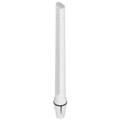Weiße Poynting 5G/LTE-Marineantenne A-OMNI-0914-V1-01 mit 2m N-Typ-Anschluss, zylindrisch stehend mit schwarzem Montagering.