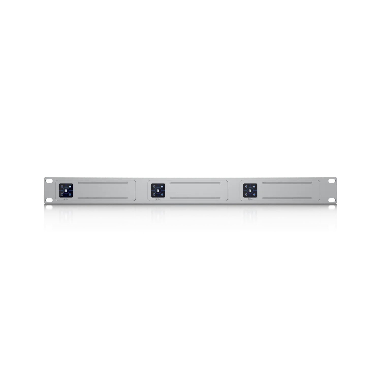 Ubiquiti AI Key Rack Mount UACC-AI-Key-RM silbernes 19-Zoll-Einschubgehäuse mit drei AI-Key-Slots und blauer Anzeige für