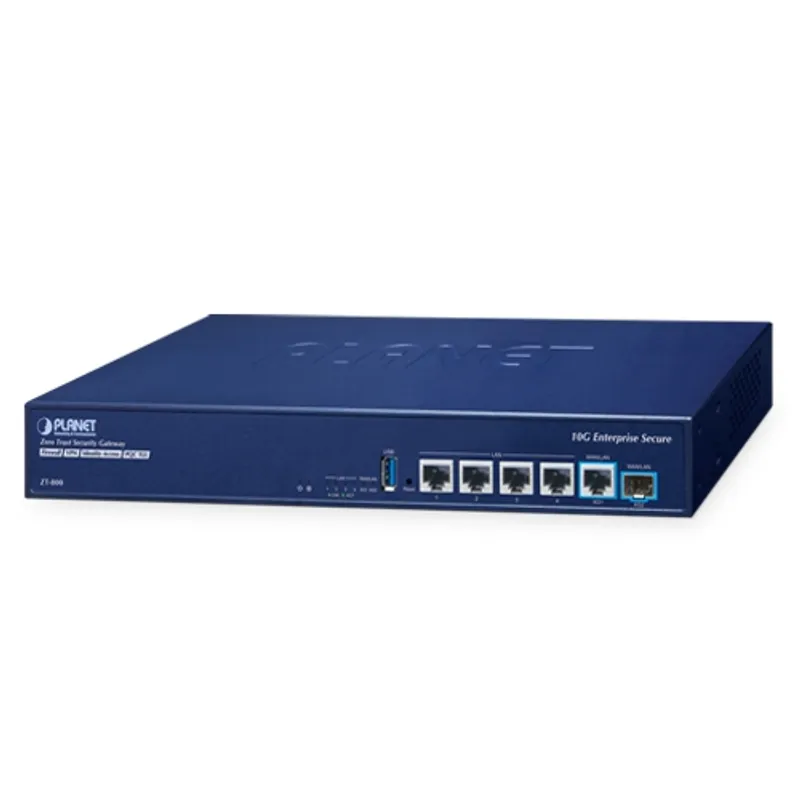 Switch industriale PLANET 8 porte 10/100TX compatto con pannello frontale LED, porte RJ45, USB e SFP in ambiente aziendale.