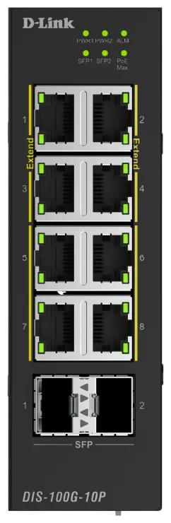 D-Link DIS-100G-10P Switch Industrial PoE+ 10 Puertos