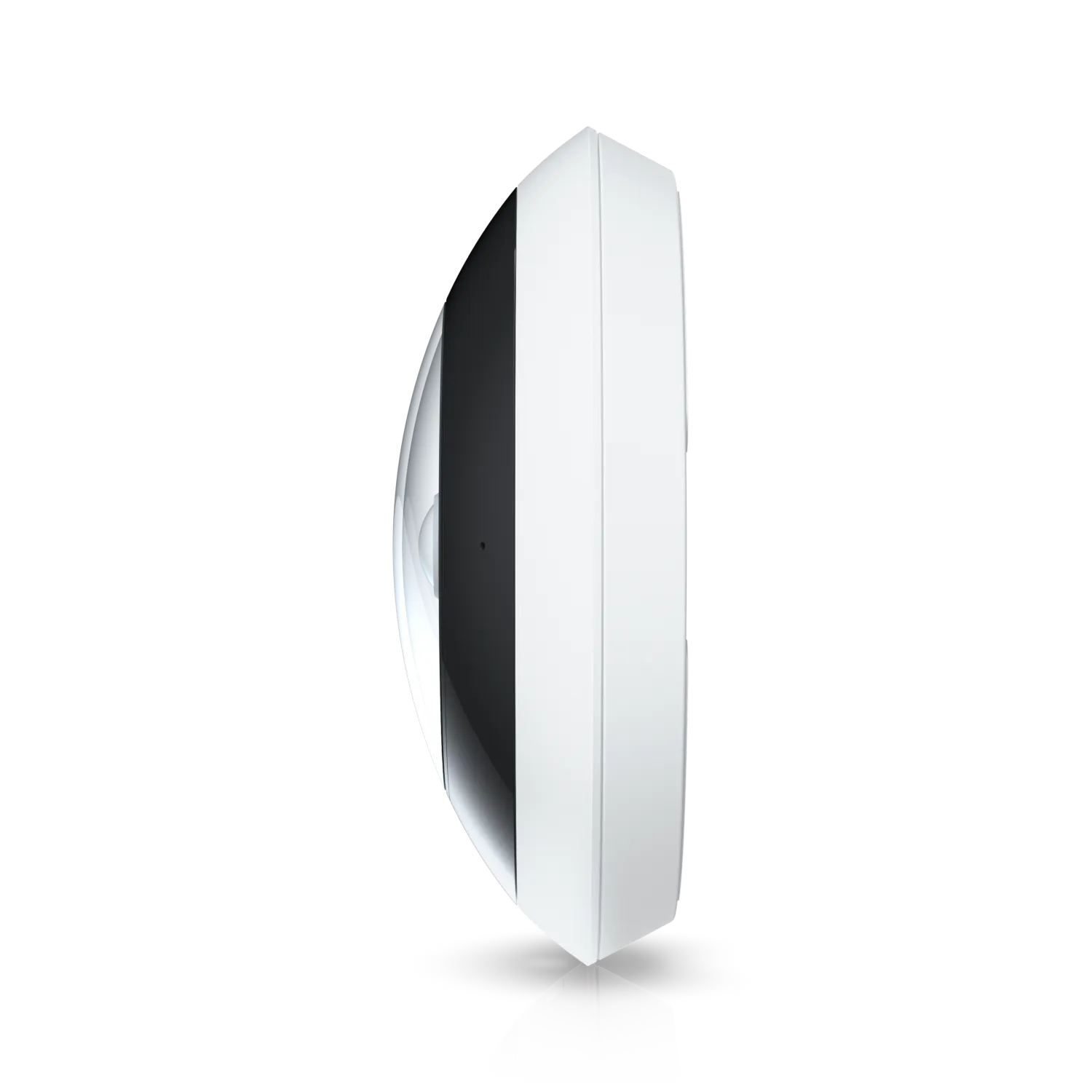 Ubiquiti Video Kamera UVC-AI-360, weiße Kuppel-Überwachungskamera im Seitenprofil auf schwarzem Hintergrund mit glatter Ubiquiti Video Kamera UVC-AI-360, weiße Kuppel-Überwachungskamera im Seitenprofil auf schwarzem Hintergrund mit glatter
