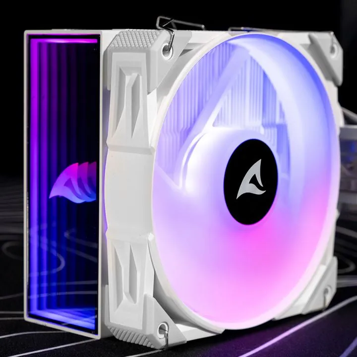 Sharkoon CPU-Kühler A50 weiß mit 120mm RGB-Lüfter in Blau-Pink, beleuchtete Kühlrippen, schwarze Nabe mit Logo, Sharkoon CPU-Kühler A50 weiß mit 120mm RGB-Lüfter in Blau-Pink, beleuchtete Kühlrippen, schwarze Nabe mit Logo,