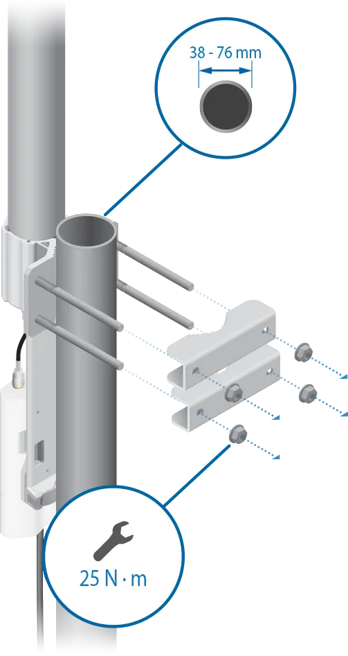 Soporte de montaje para antena sector Ubiquiti AMO-3G12 de 12 dBi en poste gris con abrazadera ajustable para diámetros Soporte de montaje para antena sector Ubiquiti AMO-3G12 de 12 dBi en poste gris con abrazadera ajustable para diámetros