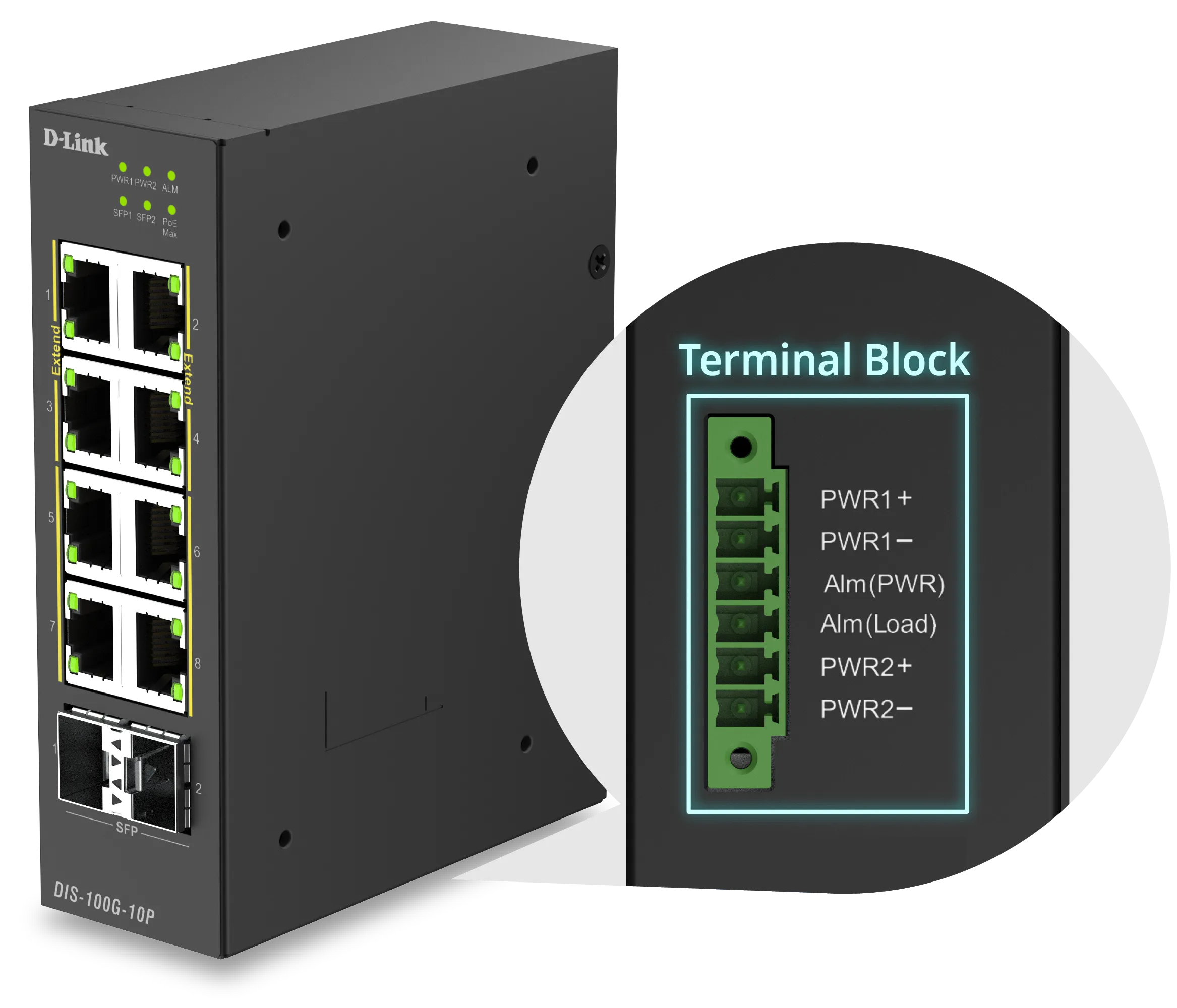 D-Link DIS-100G-10P Switch Industrial PoE+ 10 Puertos