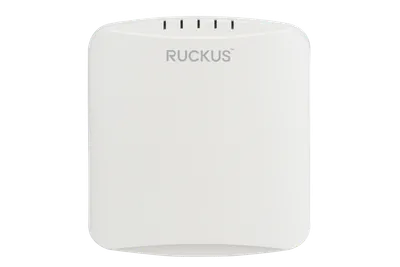 RUCKUS R350e WiFi6 indoor wireless AP, white square access point with rounded corners and grey RUCKUS logo, ideal for