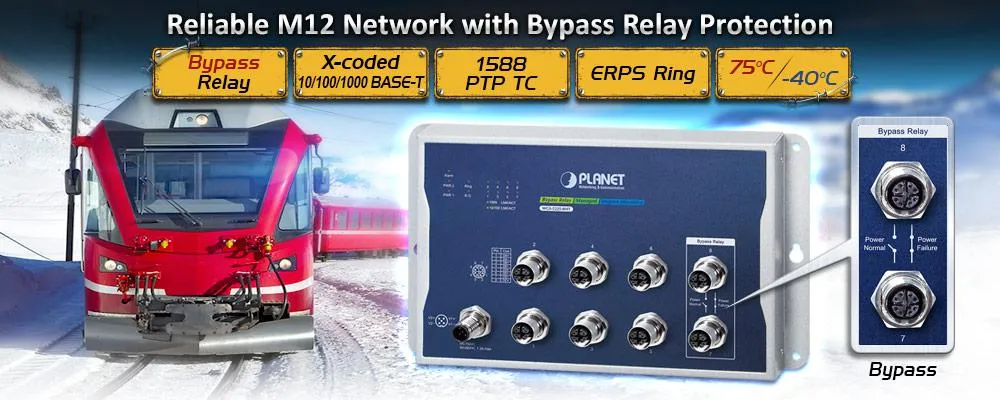 PLANET 8-Port 10/100/1000T M12 Flat Redundant Power PLANET 8-Port 10/100/1000T M12 Flat Redundant Power