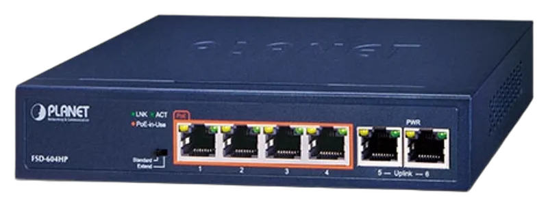 PLANET 4-Port 10/100TX 802.3at PoE + 2-Port 10/100TX   (60W)