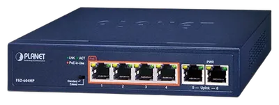 PLANET 4-Port 10/100TX 802.3at PoE + 2-Port 10/100TX (60W)
