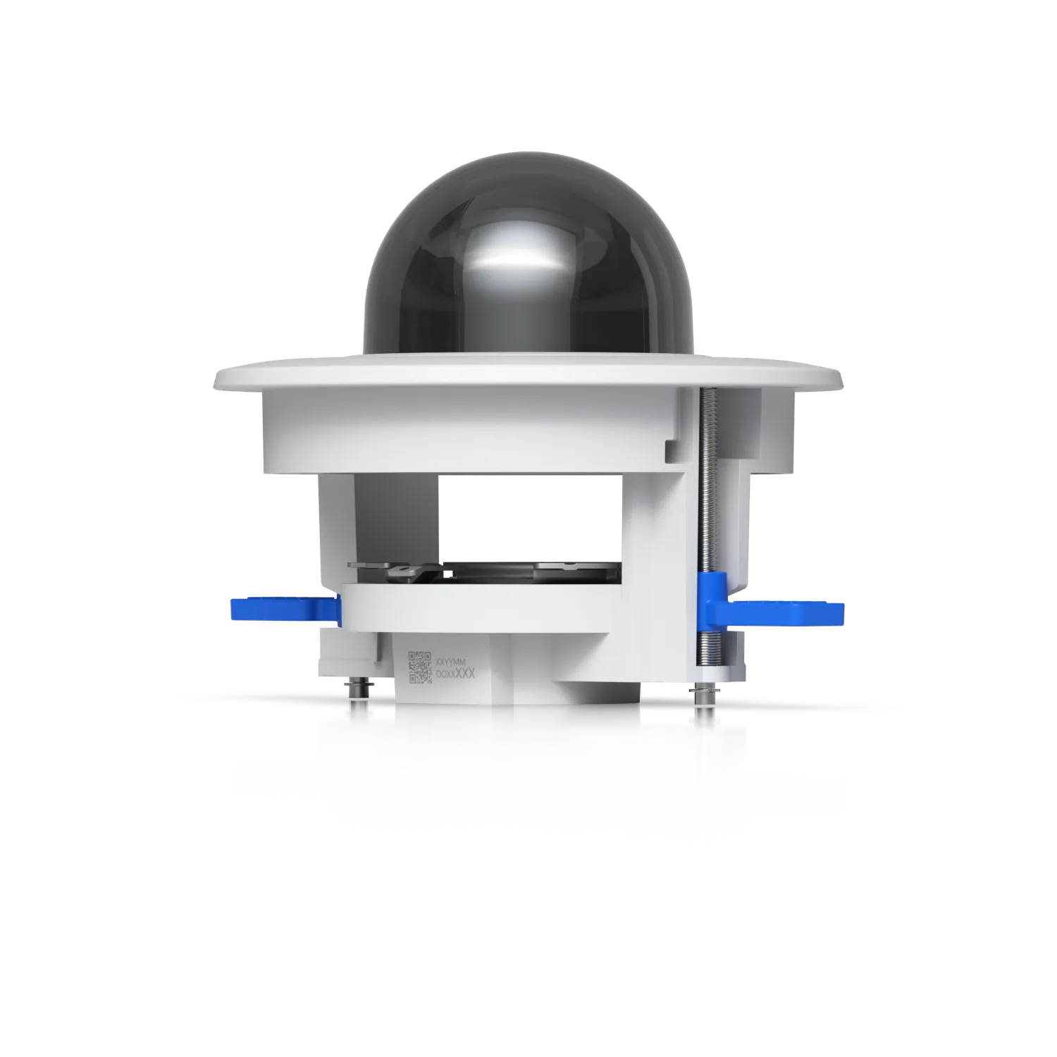 Ubiquiti UACC-G5-Dome-Ultra-FM-SB-B Deckenhalterung mit rauchgrauer Kuppelkamera seitlich gezeigt inklusive blauer