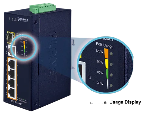 PLANET Industrial 4-Port PoE Switch +1xGE + 1xSFP IGS-614HPT