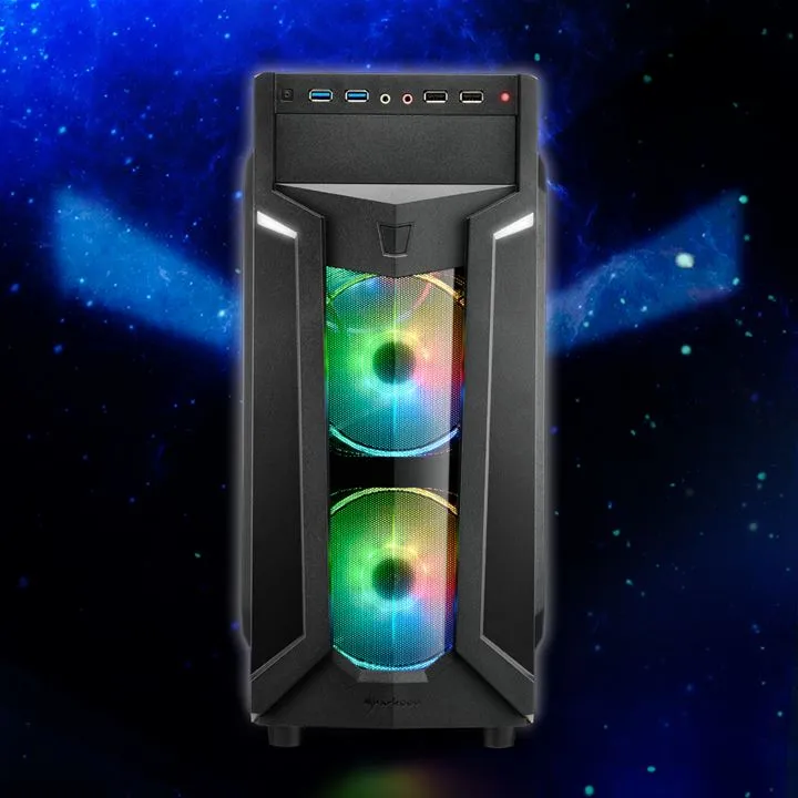 Custodia ATX Sharkoon VG6-W nera con pannello acrilico trasparente, due ventole RGB illuminate e pannello I/O superiore con