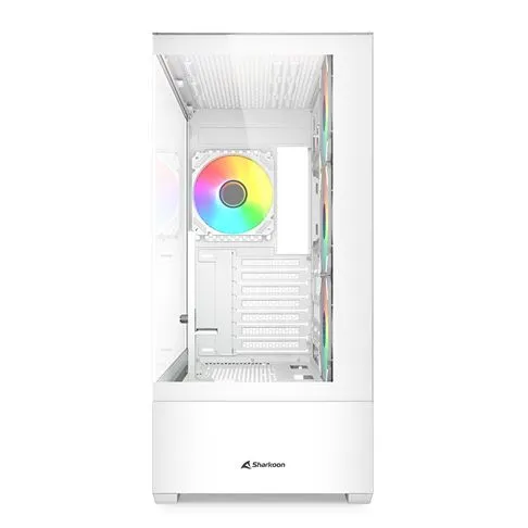 Sharkoon AK6 RGB ATX-Gehäuse weiß mit Glas-Seitenpanel und leuchtenden RGB-Lüftern im Inneren Sharkoon AK6 RGB ATX-Gehäuse weiß mit Glas-Seitenpanel und leuchtenden RGB-Lüftern im Inneren