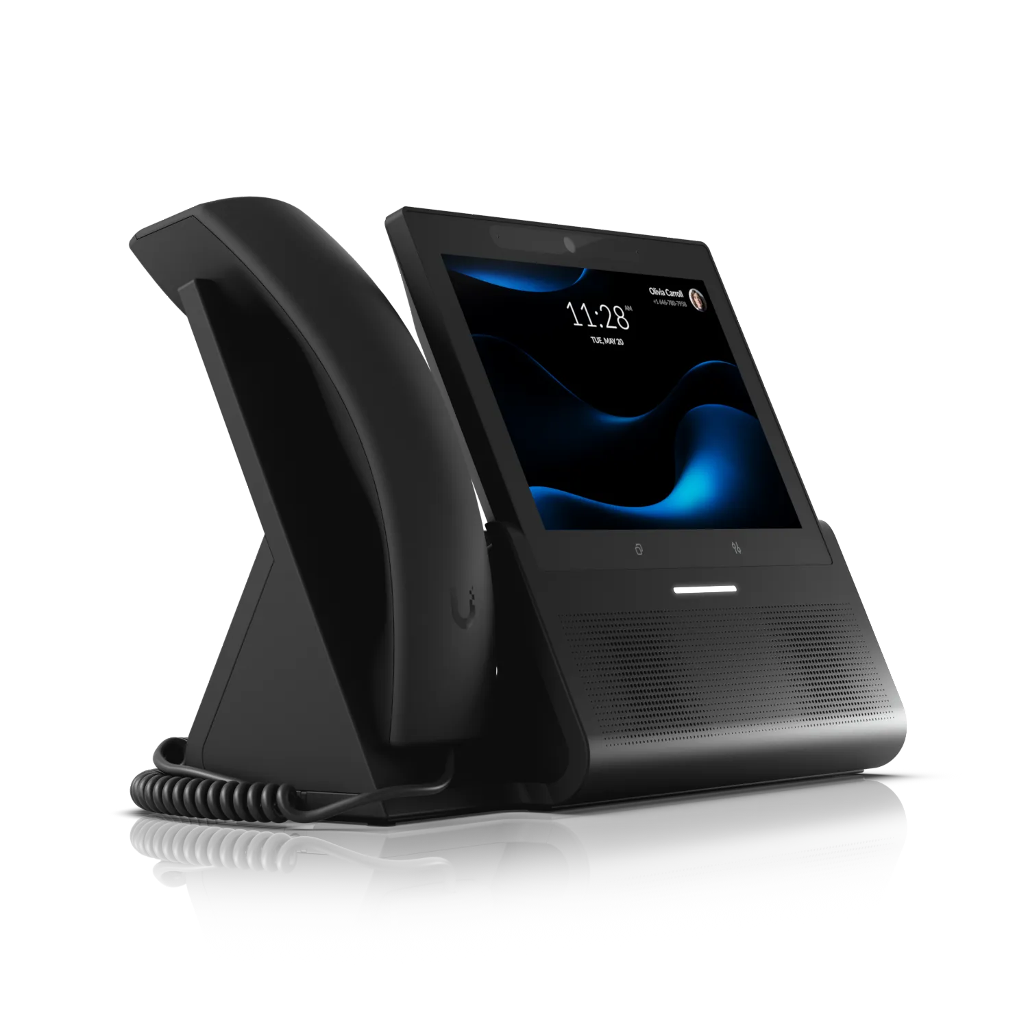 Ubiquiti UniFi Talk Phone G3 Touch Enterprise чёрный VoIP-телефон с сенсорным экраном 11:28 и профилем пользователя на