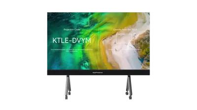 HUAWEI IdeaPresence 350 138-Zoll-LED-All-in-One-Display mit silbernem Stativ vor schwarzem Hintergrund zeigt HUAWEI IdeaPresence 350 138-Zoll-LED-All-in-One-Display mit silbernem Stativ vor schwarzem Hintergrund zeigt