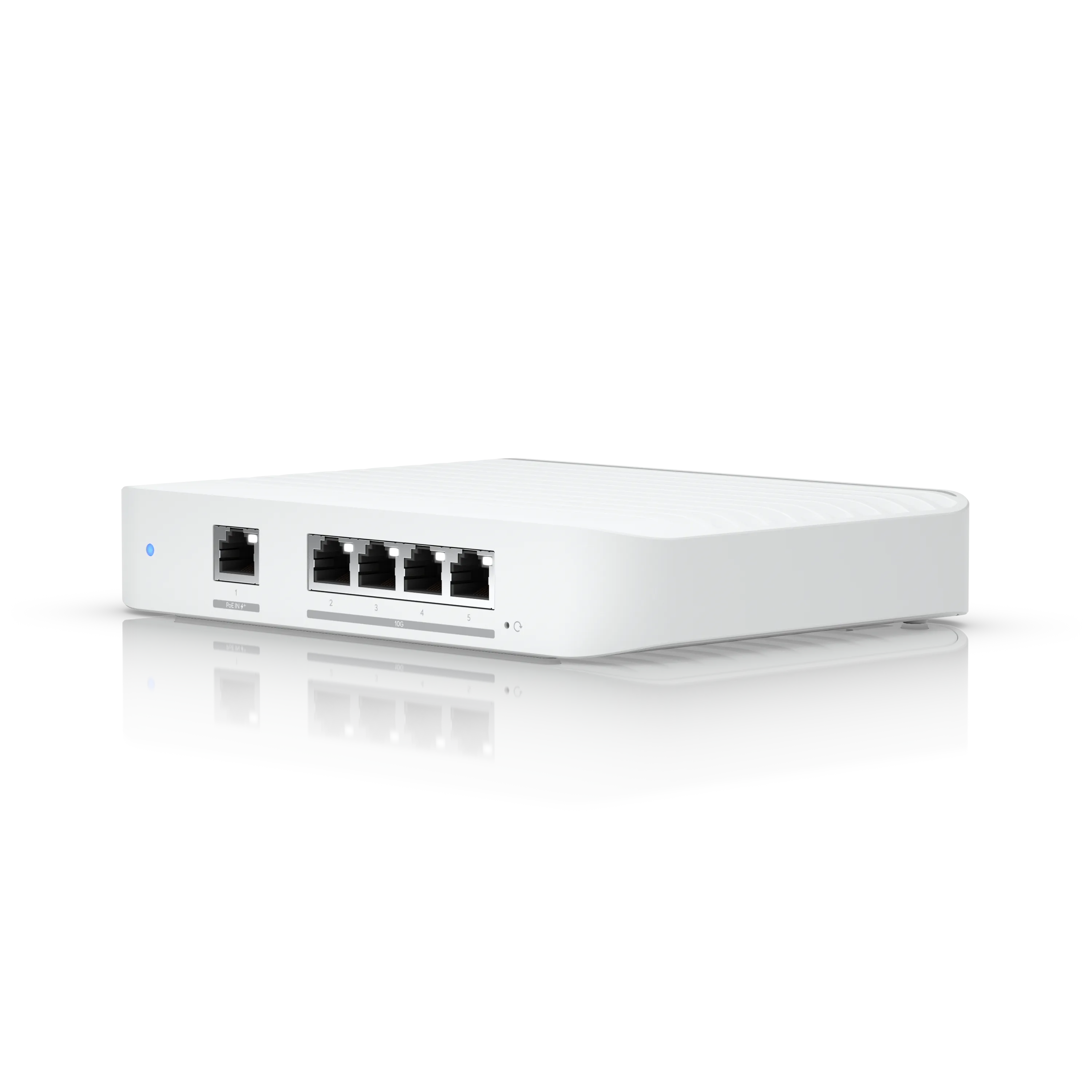 UI Care Lizenz für USW-FLEX-XG 5 Jahre Direktabwicklung, weißer Netzwerk-Switch mit SFP+- und RJ45-Ports, Status-LEDs auf