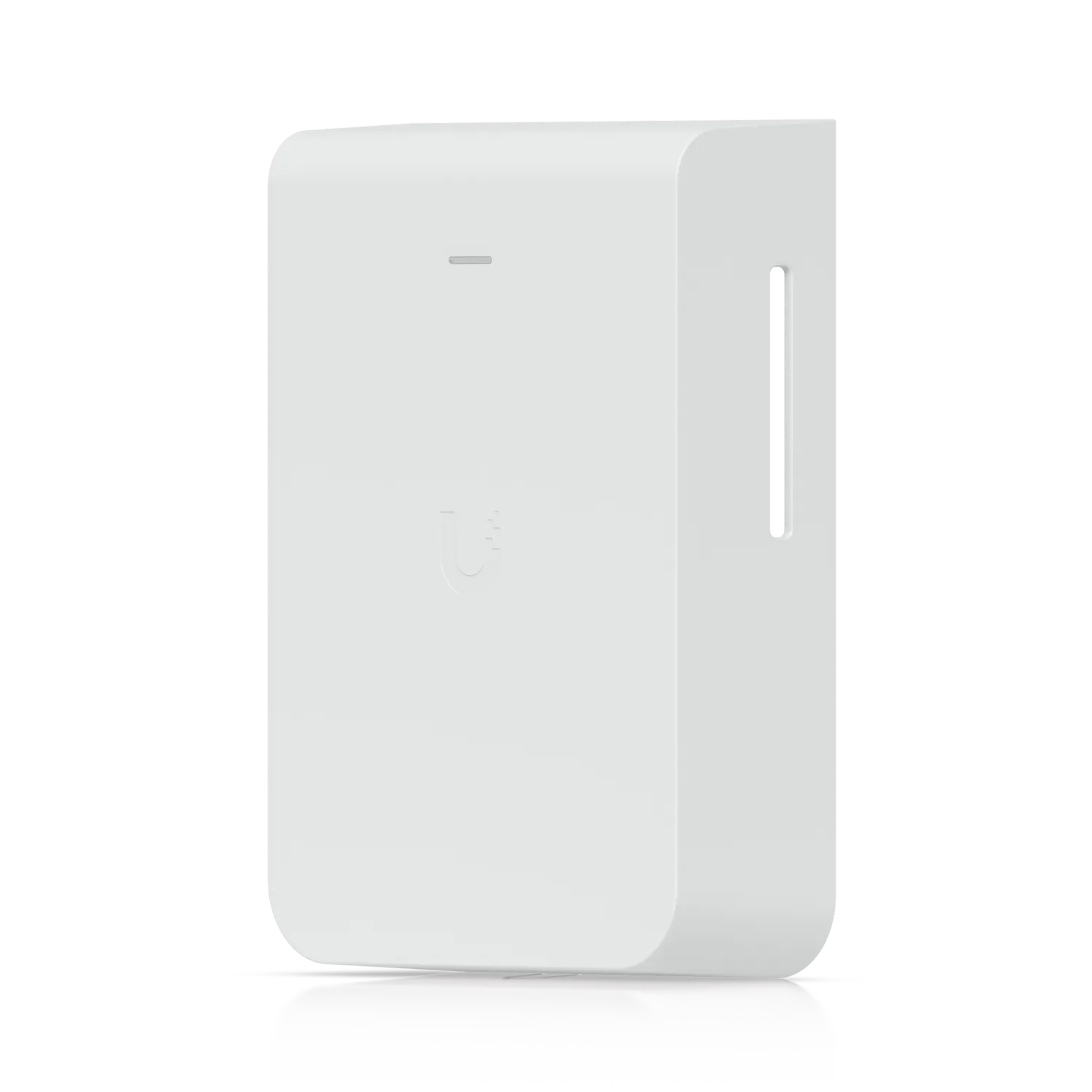 Ubiquiti U7-Pro-Wall überstreichbare Abdeckung in Weiß mit abgerundeten Ecken, Logo und Lüftungsschlitzen vor schwarzem