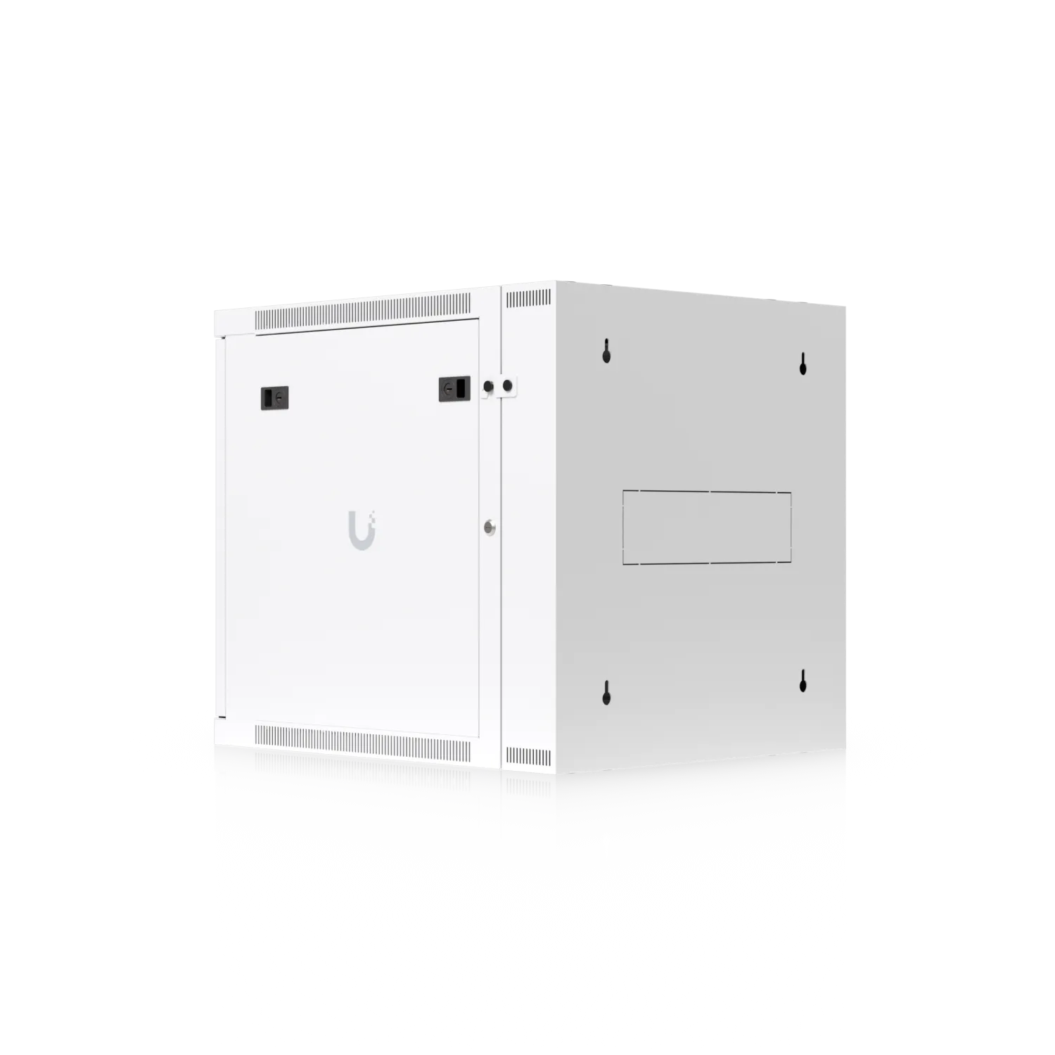 Ubiquiti Netzwerkschrank UACC-Rack-12U-Wall-SW-P weißer 12U-Wandschrank mit Logo, Fronttür und zwei Schlössern vor