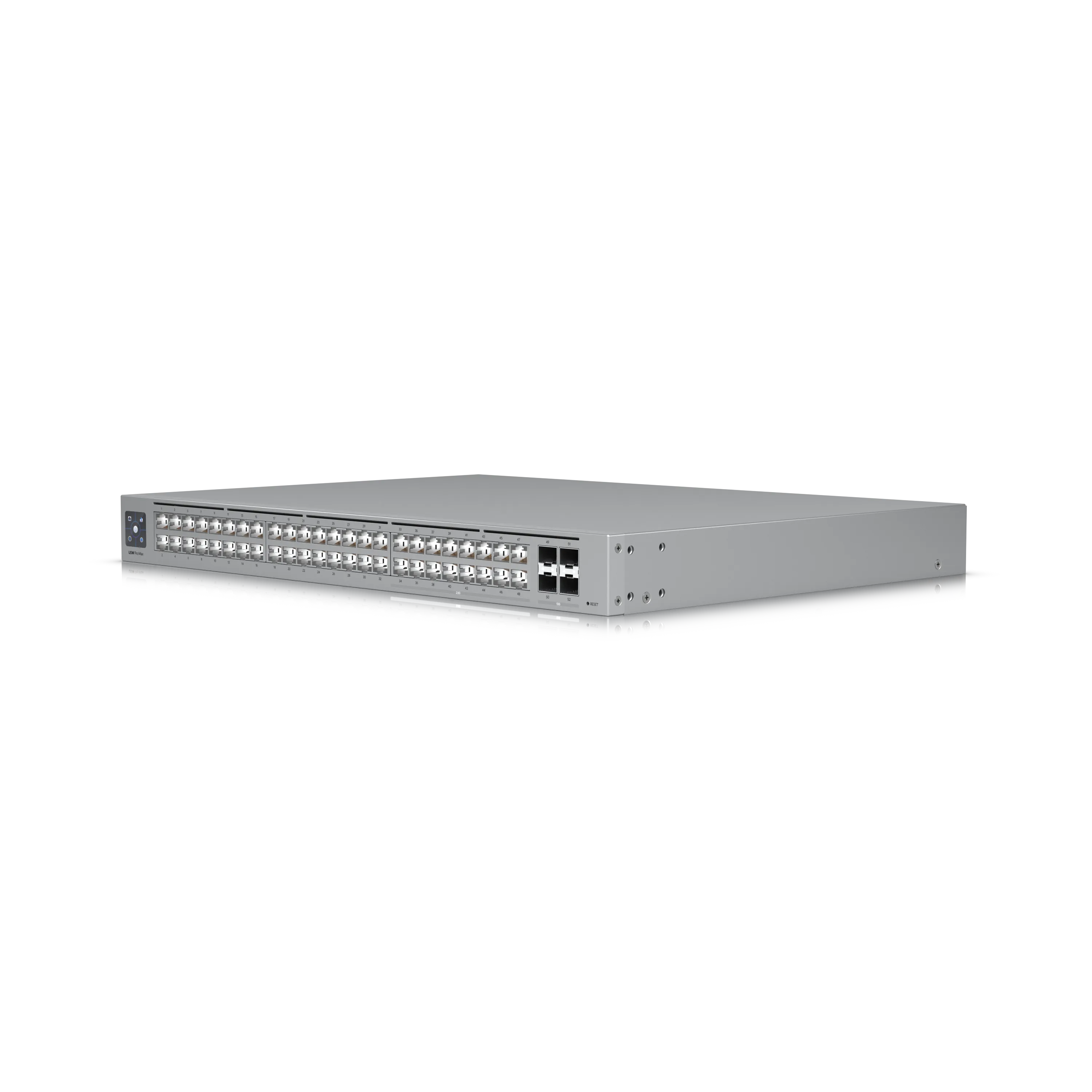 Ubiquiti UniFi Switch USW-Pro-Max-48-POE mit 720W PoE++ silbernes Rackmount-Gerät mit RJ45-Ports, SFP+-Anschlüssen und Ubiquiti UniFi Switch USW-Pro-Max-48-POE mit 720W PoE++ silbernes Rackmount-Gerät mit RJ45-Ports, SFP+-Anschlüssen und