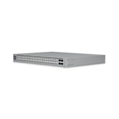 Ubiquiti UniFi Switch USW-Pro-Max-48 silberner Rack-Switch mit Ethernet- und SFP+-Ports sowie Display in Frontansicht für Ubiquiti UniFi Switch USW-Pro-Max-48 silberner Rack-Switch mit Ethernet- und SFP+-Ports sowie Display in Frontansicht für