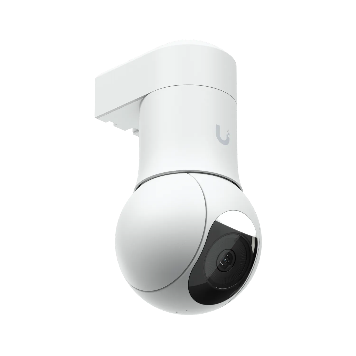 Ubiquiti UVC-G5-PTZ white PTZ security camera with spherical lens housing and cylindrical base shown against black Ubiquiti UVC-G5-PTZ white PTZ security camera with spherical lens housing and cylindrical base shown against black