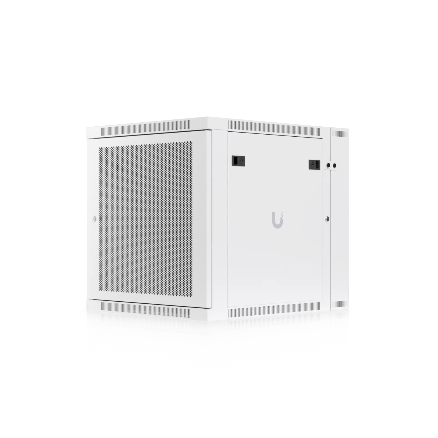 Ubiquiti Netzwerkschrank UACC-Rack-12U-Wall-SW-P weißer 12U-Wandschrank mit perforierter Fronttür und seitlichem Logo vor