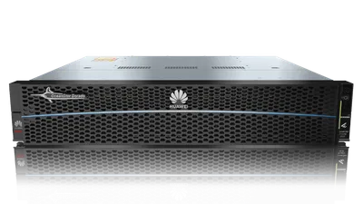 HUAWEI OceanStor Dorado 2020 2U Speichersystem mit Dual-Controllern, drei gestapelte schwarze Server mit blauer LED-Leiste