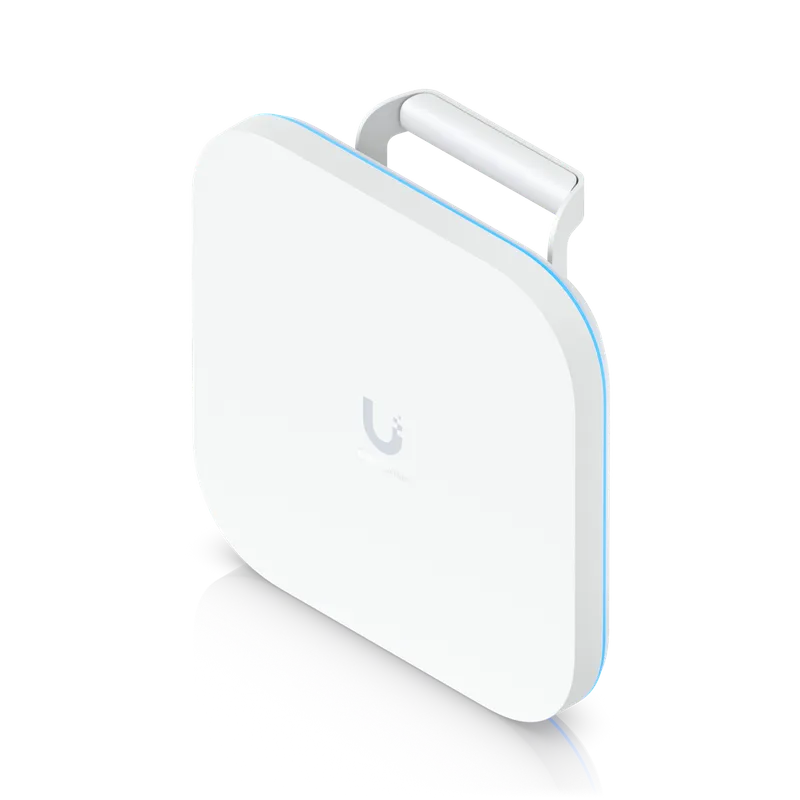 Ubiquiti UniFi WiFi 7 Access Point BE20780 mit 4x4 MIMO, weißem Gehäuse, blauer LED-Leiste und 10 GbE-Anschluss für
