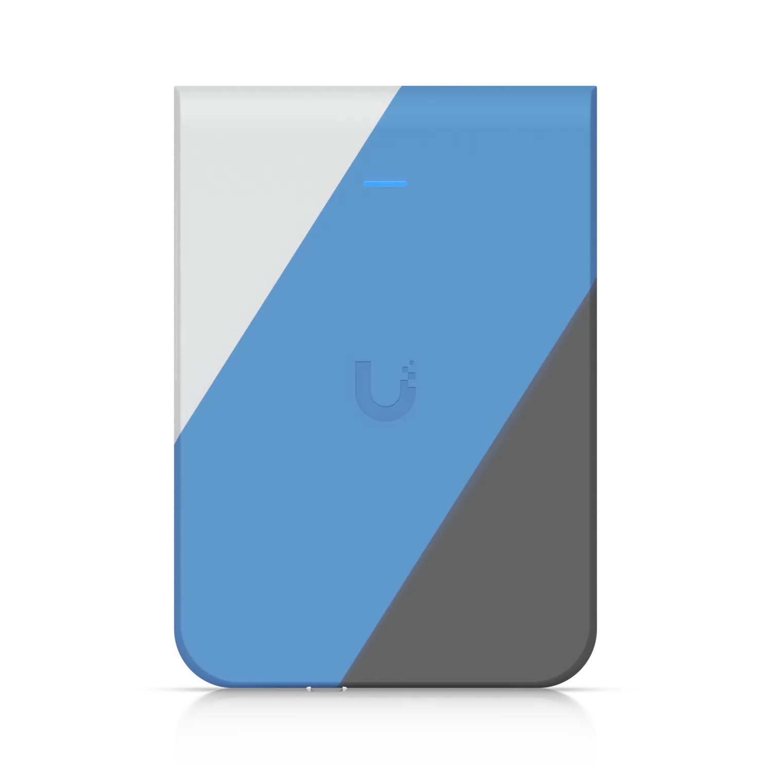 Ubiquiti U7-Pro-Wandabdeckung mit lackierbarer Oberfläche in dreigeteilter Farbgestaltung weiß, hellblau und dunkelgrau mit