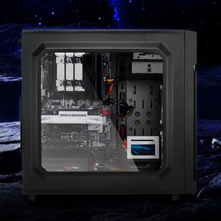 Sharkoon VG6-W case ATX nero con pannello acrilico trasparente, ventole RGB, scheda madre ASUS, GPU bianca e PSU con