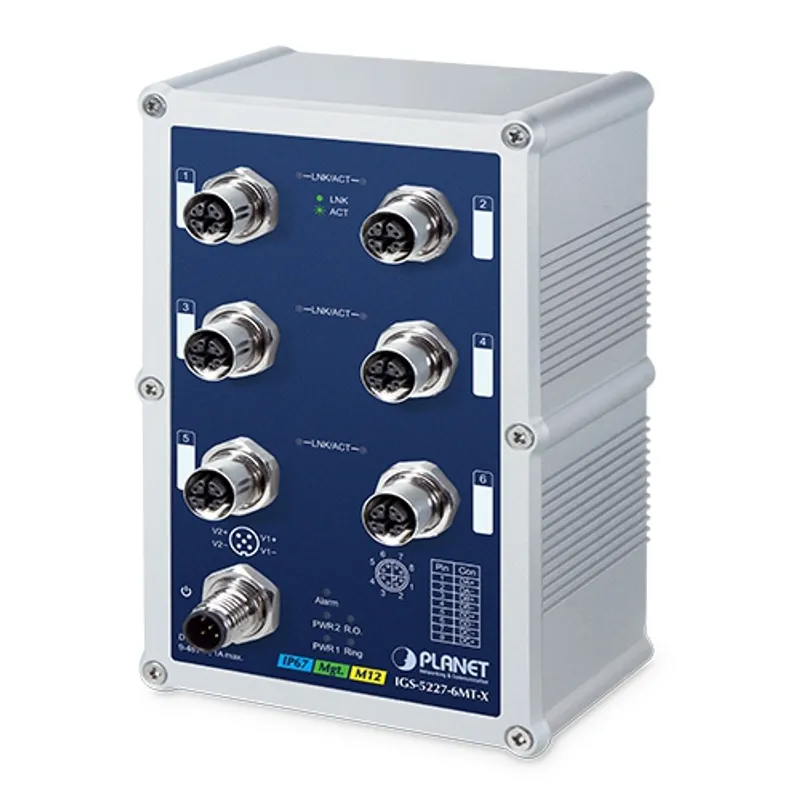 PLANET Industrial IP67 Rated 6-Port 10/100/1000T M12 Managed