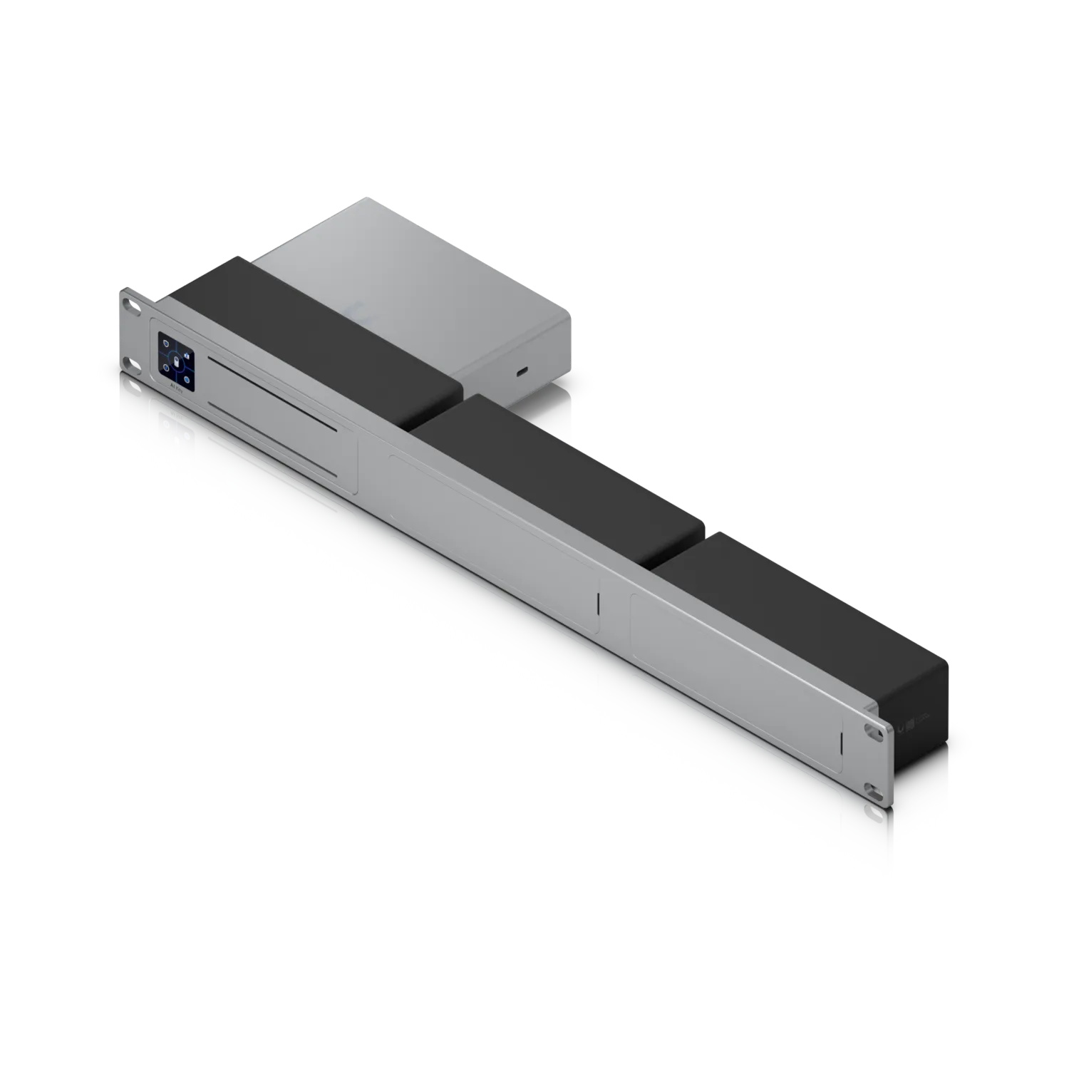 Ubiquiti AI Key Rack Mount UACC-AI-Key-RM silbernes Rack-Montagegestell mit schwarzem Gehäuse USB-C-Anschluss und blauem