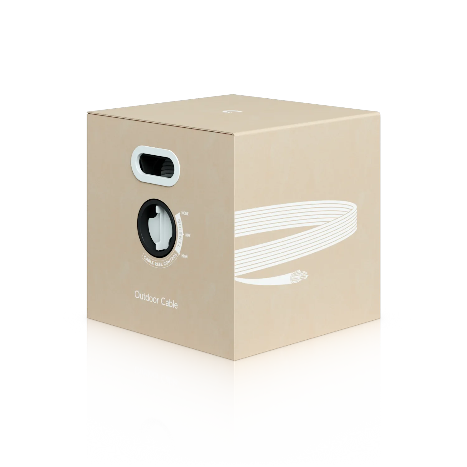 Ubiquiti UISP Cable Pro outdoor cable box with circular outlet, tension dial, and coiled cable graphic for network Ubiquiti UISP Cable Pro outdoor cable box with circular outlet, tension dial, and coiled cable graphic for network