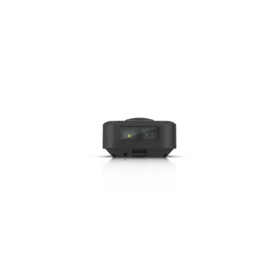 UniFi G4 Türklingel Pro, schwarze Video-Türklingel mit Kamera, Sensor und Taste auf schwarzem Hintergrund mit Spiegelung.