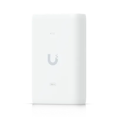Ubiquiti Access Gate Starter Kit, weißes Gerät mit abgerundeten Ecken, LED-Slot, U-Logo und PoE++-Kennzeichnung auf