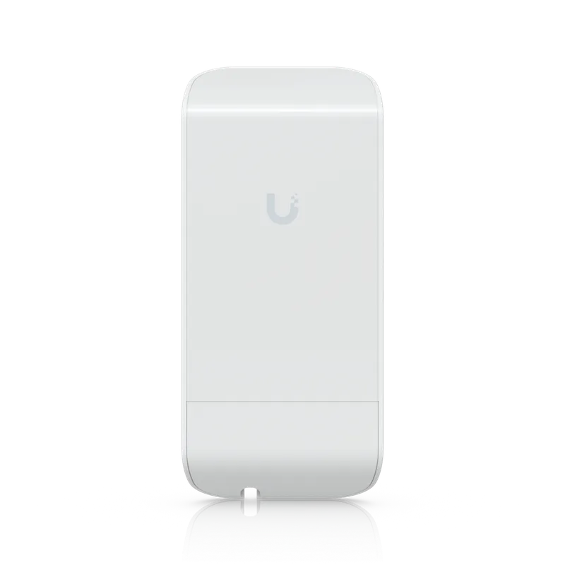 Antena Ubiquiti NanoStation Loco M2 8dBi 2,4GHz para exteriores, dispositivo blanco rectangular con logo central sobre