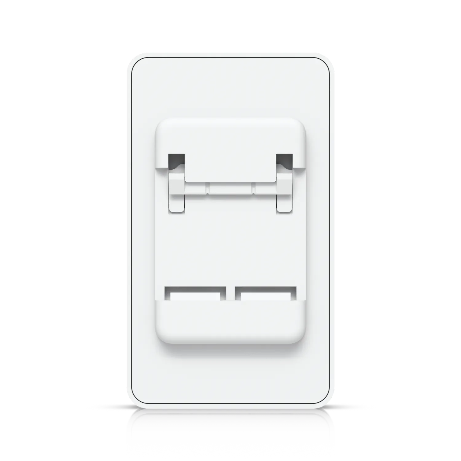 Ubiquiti UniFi Access Starter Kit Gen3 UA-G3-SK rear view showing mounting bracket with clips and two bottom slots for Ubiquiti UniFi Access Starter Kit Gen3 UA-G3-SK rear view showing mounting bracket with clips and two bottom slots for