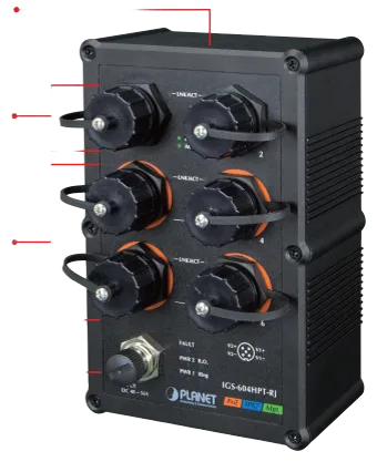 PLANET Industrial IP67 Rated 4-Port 10/100/1000T 802.3at