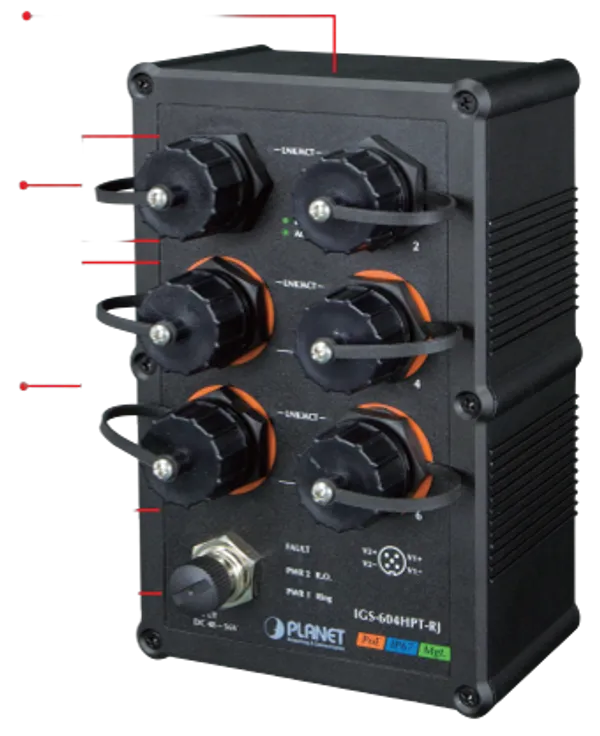 PLANET Industrial IP67 Rated 4-Port 10/100/1000T 802.3at