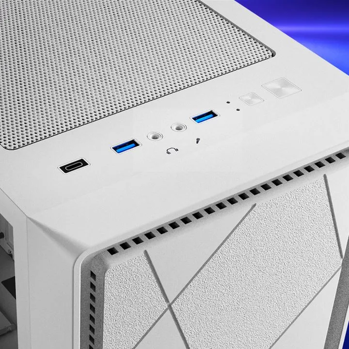 Белый корпус Sharkoon VS8 RGB ATX с прозрачной боковой панелью, верхней перфорированной решёткой, портами USB-C и USB 3.0,