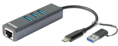 D-Link DUB-2332 USB-C nach 1000MBit Adapter mit USB-Hub retail