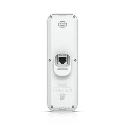 Ubiquiti Unifi Protect G4 Doorbell Pro PoE Kit weiß mit PoE-Eingang, Rückansicht der weißen Türklingel mit Ethernet-Port,