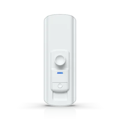 Puente Pro Sector UniFi, dispositivo blanco rectangular con panel central y LED azul en fondo negro. Puente Pro Sector UniFi, dispositivo blanco rectangular con panel central y LED azul en fondo negro.