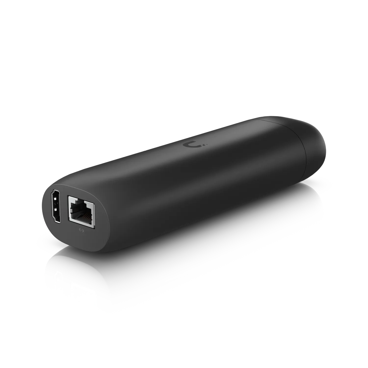 Ubiquiti UFP-VIEWPORT PoE adapter showing USB-C and RJ45 ports on a compact black cylindrical device for powering and Ubiquiti UFP-VIEWPORT PoE adapter showing USB-C and RJ45 ports on a compact black cylindrical device for powering and