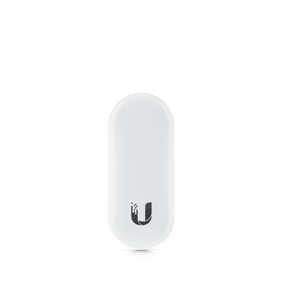 Weißer Ubiquiti UniFi Access Reader Lite NFC- und Bluetooth-Leser in ovaler Form mit mattem Finish und pixeliertem U-Logo Weißer Ubiquiti UniFi Access Reader Lite NFC- und Bluetooth-Leser in ovaler Form mit mattem Finish und pixeliertem U-Logo
