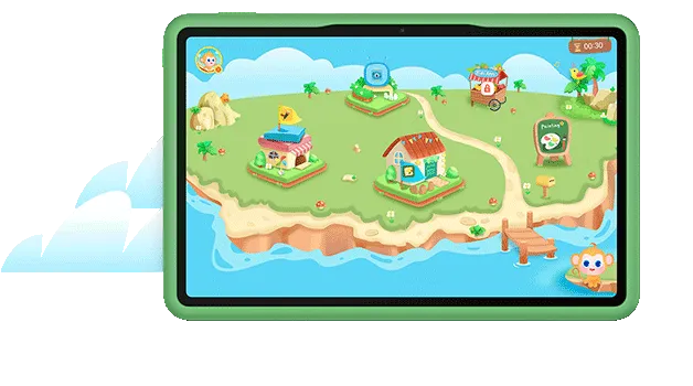 Huawei MatePad 11.5 PaperMatte Edition with Keyboard and M-Pencil 3rd showcasing a vibrant island game on its green display