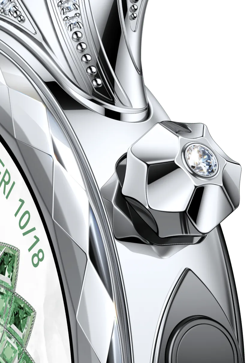 HUAWEI WATCH Ultimate 2 (March-B39) Green with silver case, faceted hexagonal crown and embedded diamond, white face with