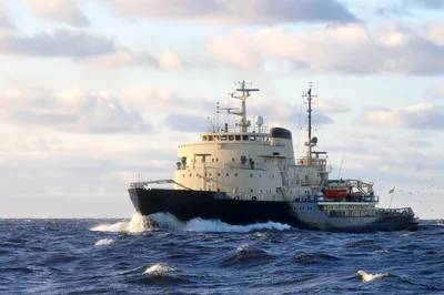 Poynting A-OMNI-0914-V1-01 5G/LTE-Marineantenne weiß auf Forschungsschiff mit Radarausrüstung in rauer See unter bewölktem