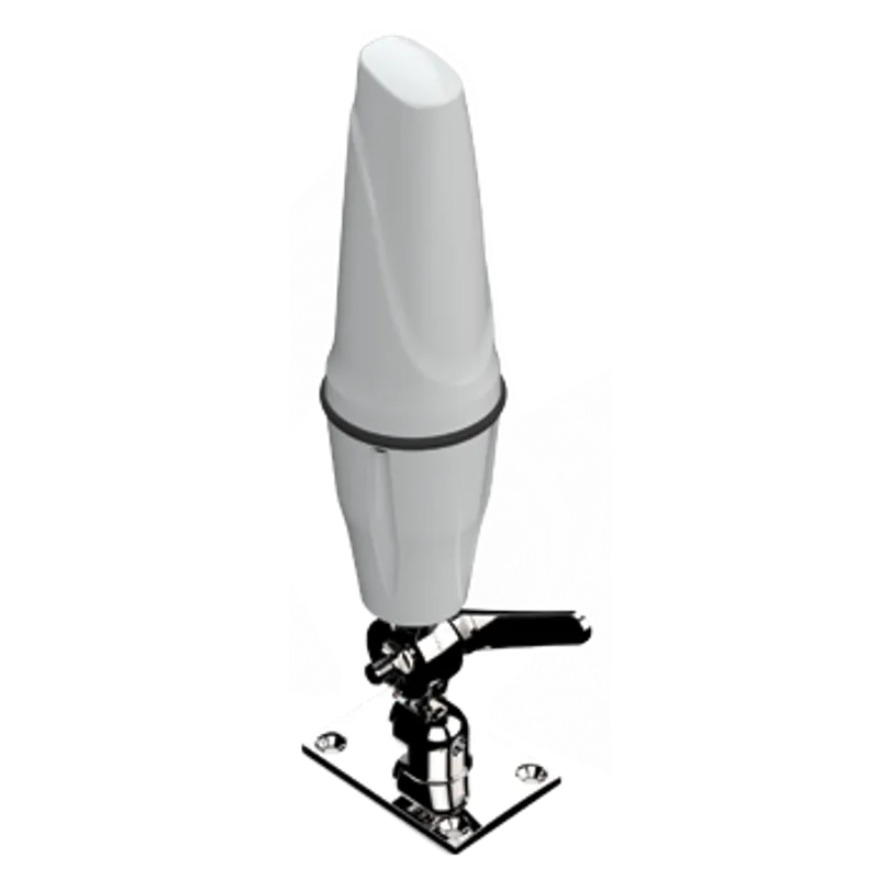 Weiße Poynting A-OMNI-0403-V1-01 LTE/GSM-Marineantenne mit N-Type-Anschluss auf verstellbarem Chromhalter für