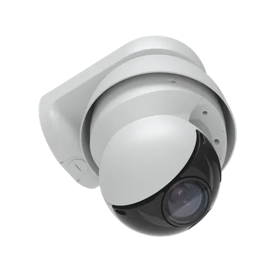 Weiße Ubiquiti UniFi AI PTZ-Kamera mit Kuppelgehäuse und Montagearm für 4K-Überwachung im Außenbereich IP66 POE++.